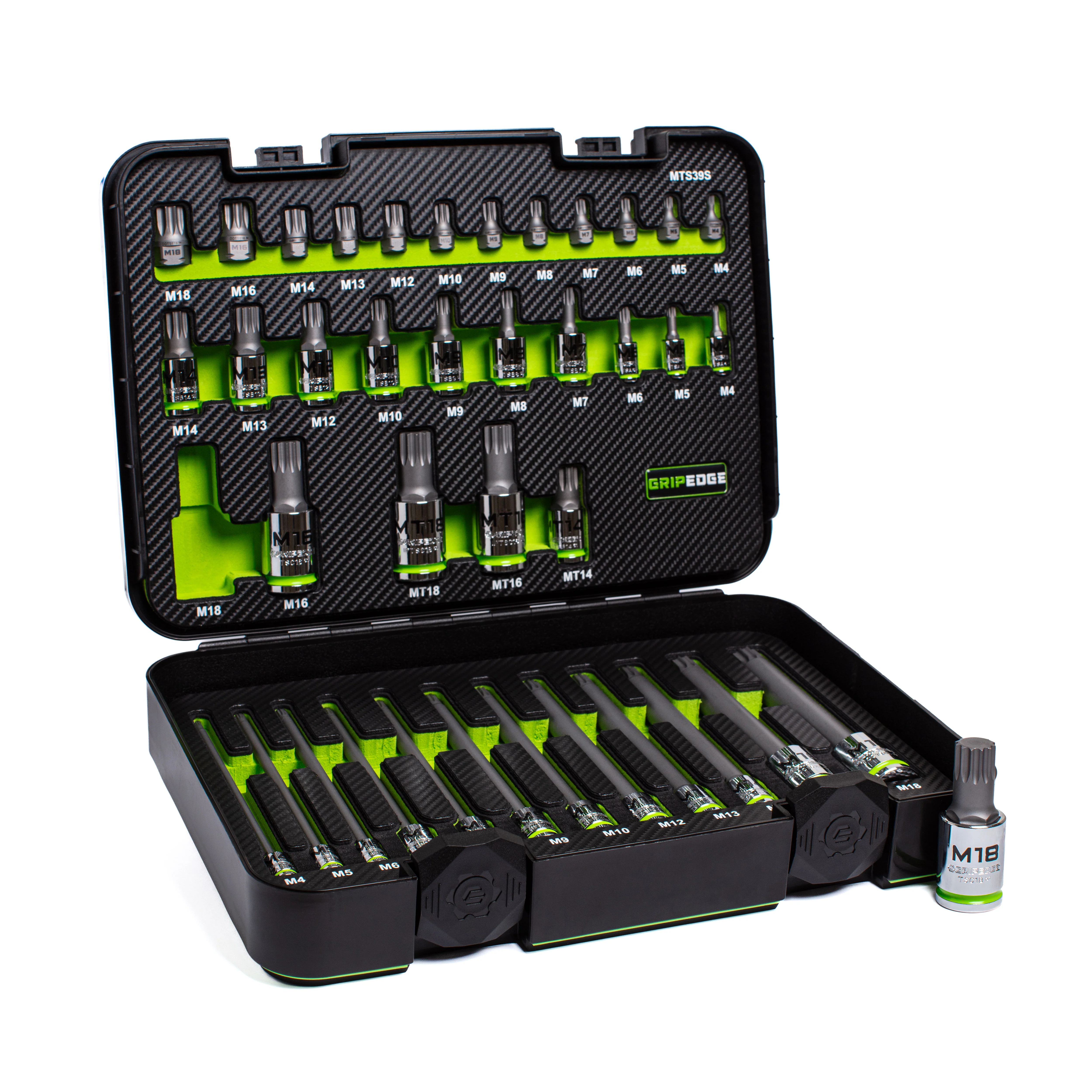 GripEdge | 39-PC RPT™ 1/4", 3/8", & 1/2" Drive Low-Profile, Standard, Extra-Long & Security Master Triple Square Socket Set - Image 3